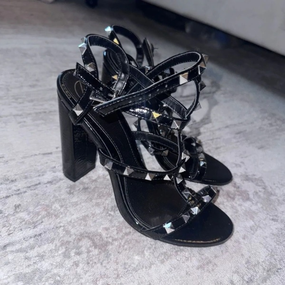 Elegant Black Studded Strappy Heels